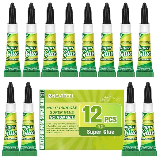 Super Glue Gel Clear 3 Gram (Pack of 12) for Plastic Metal & Wood – Instant CA Adhesive All Purpose Multipack, Cyanoacrylate Glue for Ceramic 3D Printing Shoe Crafts, Strong Bonding Single Use Minis