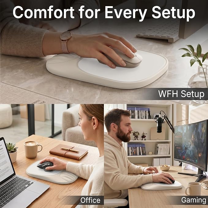 Ergonomic Mouse Pad with Wrist Rest, Sloped Memory Foam Mousepad with Wrist Support, Cooling Channels, Non-Slip Base, Smooth Lycra Surface for Office, Gaming & Home Desk (Oatmeal)