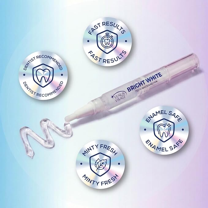 Venus Visage Teeth Whitening Pen and Tooth Polishing Kit (Pack of 4) – Professional Teeth Whitening Gel, 30+ Uses, Low Sensitivity, Enamel-Safe Mint Formula – Removes Coffee, Wine & Tobacco Stains