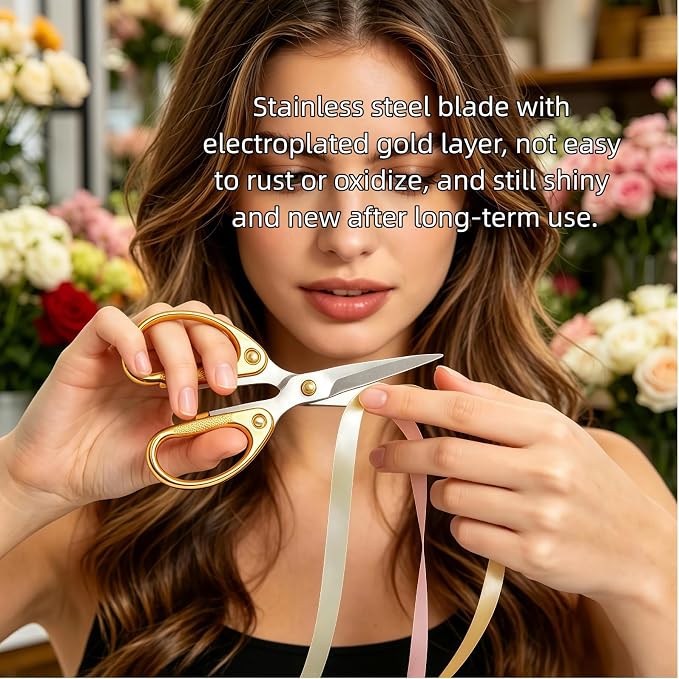 5" Heavy Duty Scissors with Ultra Sharp Blades and All Stainless Steel Comfort Grip Handles - For Office, Home, School, Sewing and Crafts (Gold)