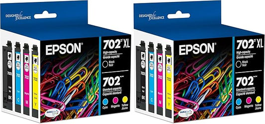 Epson 702 DURABrite Ultra Ink High Capacity Black & Standard Color Cartridge Combo Pack (T702XL-BCS) Works with Workforce Pro WF-3720,3730,3733,(Pack of 2)