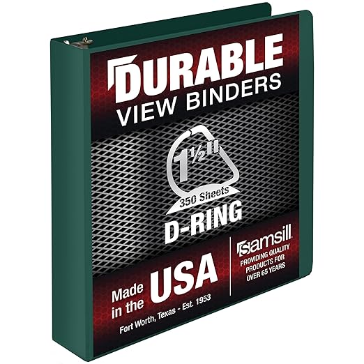 Samsill Durable 1.5 Inch Binder, D Ring Binder, Customizable Clear View Cover, Forest Green, Holds 350 Pages