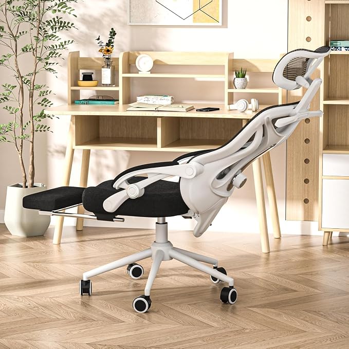 CYKOV Ergonomic Office Chair with Footrest - Adjustable Lumbar Support & Headrest, 90-135° Reclining Mesh Back Computer Chair - Home Office/Gaming, 350lbs Capacity | 4-Way Headrest (4.72" + 60°), 2-Way Lumbar (2" + 1.18"), 90-135° Recline, Breathable M...