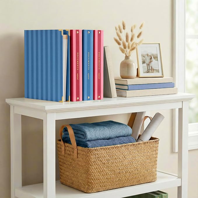 Aesthetic 3 Ring Binder Set of 2 - Sturdy 1 Inch Binder Fits Letter Sized Paper - Striped Three Hole Ring Holder for Women or Men with Pocket Easily Organizes Your Paperwork for School, Office or Work