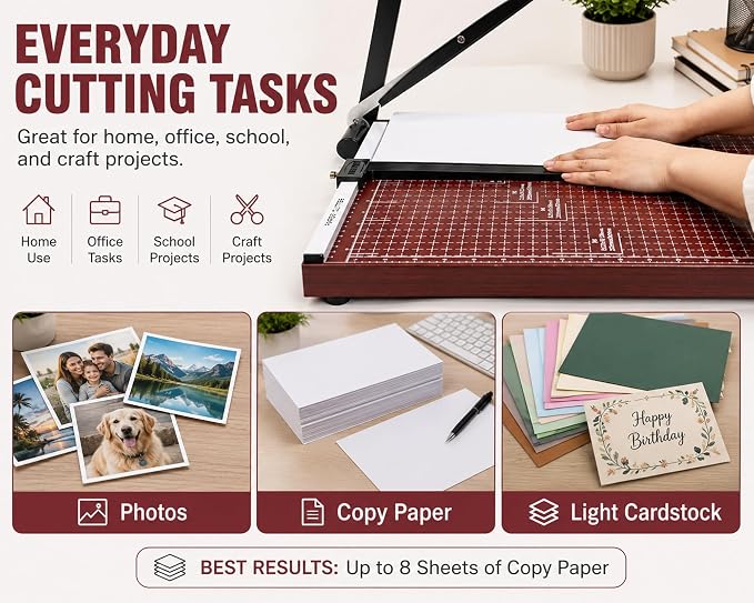 18-Inch Guillotine Paper Cutter with Safety Lock | Professional paper trimmer for cardstock, photos, labels, invitations, and office documents with precise, clean cuts.