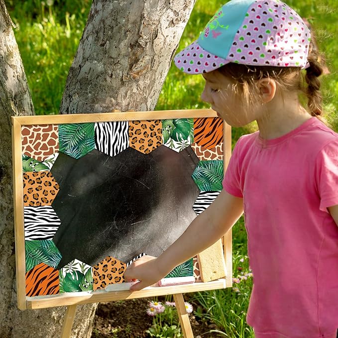 Whaline 32.8Ft Safari Bulletin Board Border Jungle Animal Print Leaves Die Cut Trim Border Roll for Back to School Safari Birthday Chalkboard Wall Decor