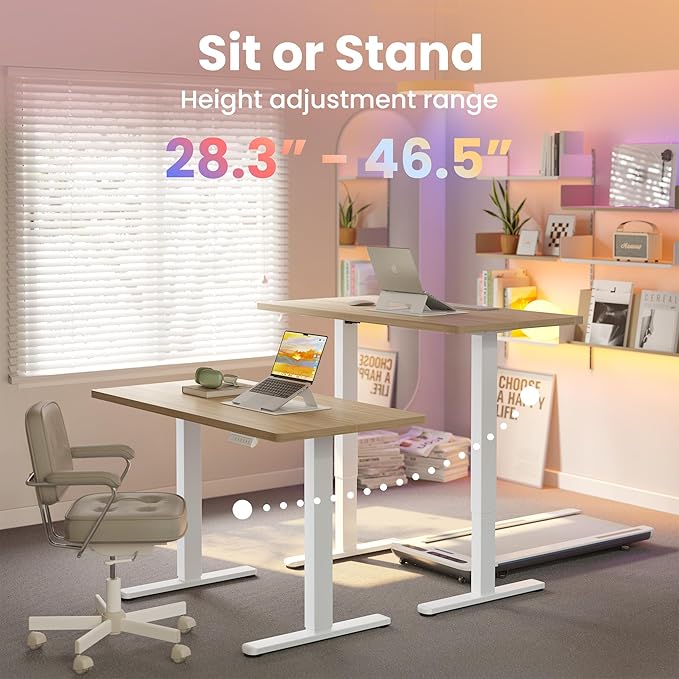 HUANUO 71x30 Inch Electric Standing Desk, Height Adjustable, Light Walnut | 176 Lbs Capacity, Smooth Home Office Desk, 4 Memory Presets & Headphone Hooks, 28.3–46.5 Inch Height Range, Easy to assemble