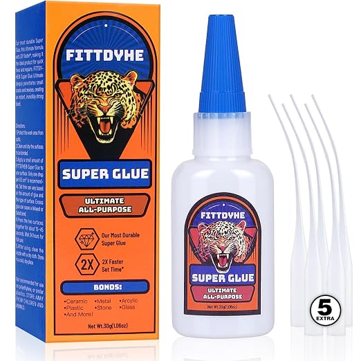 Super Glue Clear 30 g(1.06 oz.), Strong Fast Drying Waterproof Liquid Adhesive for Plastic, Metal, Wood, Rubber, Ceramic, Leather Repair,Rhinestone Jewelry, DIY Crafts Glue for the Office