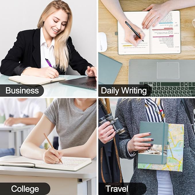 EMSHOI A5 College Ruled Notebook, 256 Numbered Pages 120GSM Ink-Proof Faux Leather Hardcover Lay-Flat Lined Journal for Work Office School Travel Writing, Small 5.75" x 8.38", Green