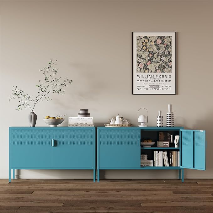 Metal Storage Cabinet,2 Door TV Stand, Metal Mesh Accent Cabinet | Magnetic Door Closure,Low Storage Cabinets with Doors and Shelf for Home,Office,Living Room