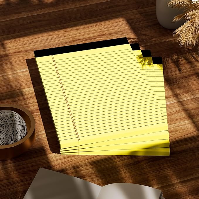 Legal Pads 8.5 x 11 Note Pads Wide Ruled 4 Pack, Lined Notepad 8.5 x 11 Canary Yellow Paper 21lb Micro Perforated Writing Pads, 30 Sheets Per Legal Note Pad Ideal for Office, Home, School