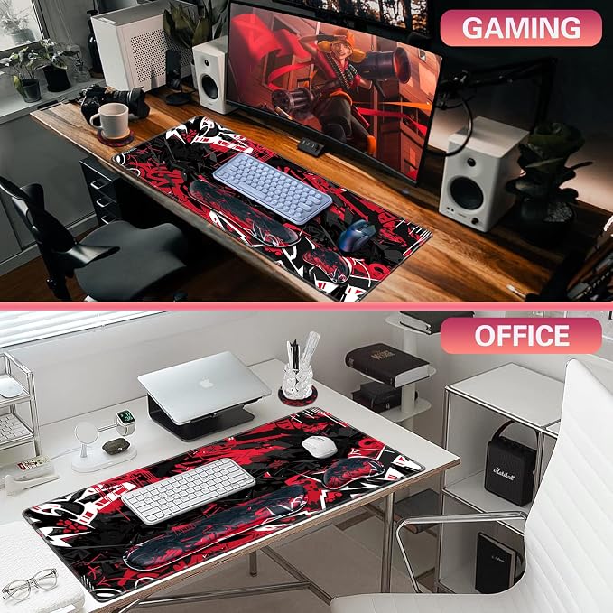 Canjoy Desk Mat with Keyboard and Mouse, Desk Pad with Wrist Rest Support | 4-in-1 Big Large Mouse Pad(35.4×15.7in) + Keyboard Wrist Rest + Coaster, Extended Keyboard Mat Computer Desk Pad Memory Foam