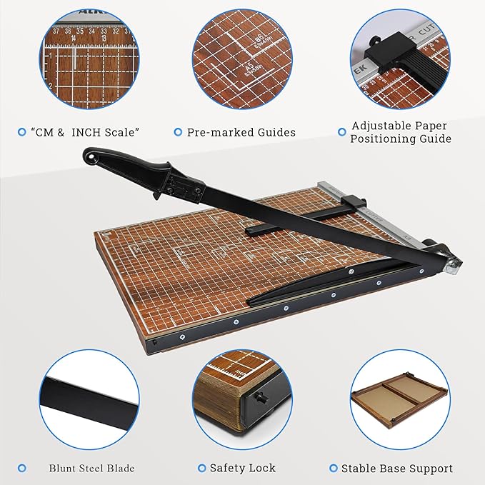A3 Guillotine Paper Cutter Trimmer, 18" Wood Paper Trimmer for Office and Crafts, 10 Sheets Capacity