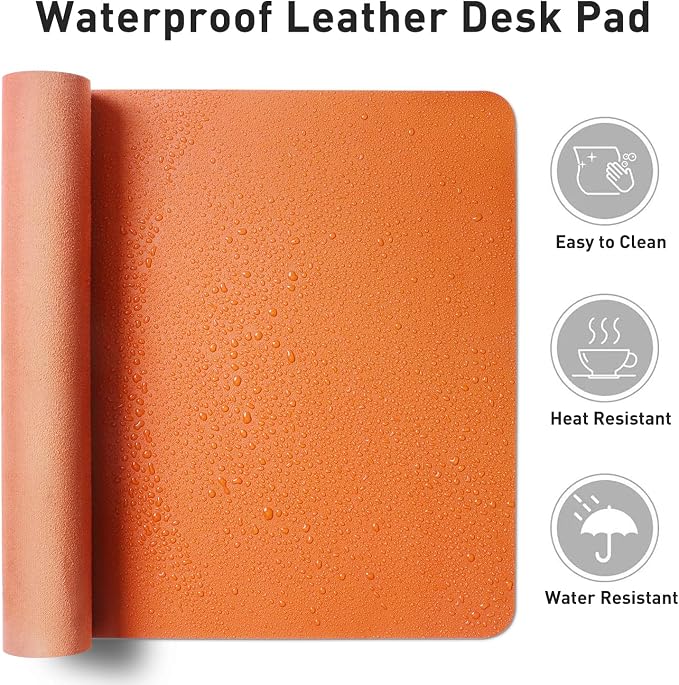 Aothia Faux Leather Desk Mat - Non-Slip PU Leather Desk Blotter, Waterproof Writing Surface, Large Desk Pad for Office & Home (Hermes Orange, 55" x 24")