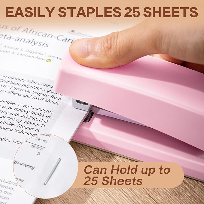 Deli Stapler, 12 Pack Staplers, 12000 Staples and 12 Staple Removers, Pink | Staplers for Desk, 25 Sheet Capacity