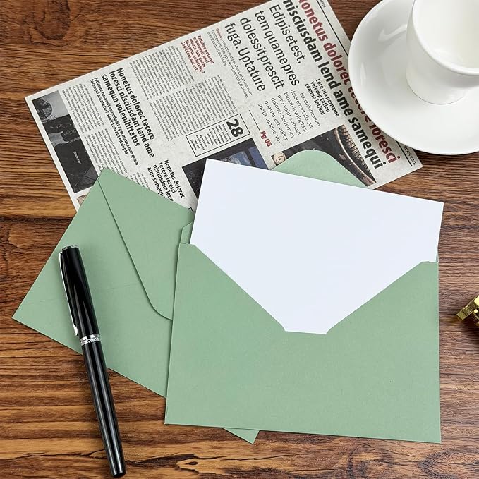 40 Pack Blank Cards and Envelopes 4x6 Sage Green, A4 Invitation Envelopes | A4 Folded Cardstock and Envelopes for Wedding, Note Card, DIY Greeting Cards,Thank you Cards, Birthday Christmas Invitations