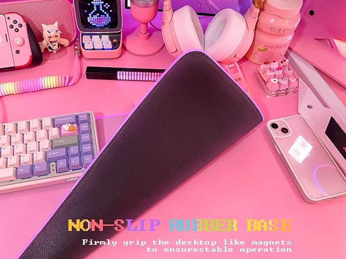 JMIYAV Pink RGB Gaming Mouse Pad 31.5x12 Inch PC XL Large Extended Glowing Led Light Up Desk Pad Non-Slip Rubber Base Computer Cute Mousepad Mat Desk Accessories Gaming Setup 31.5x12 Inch