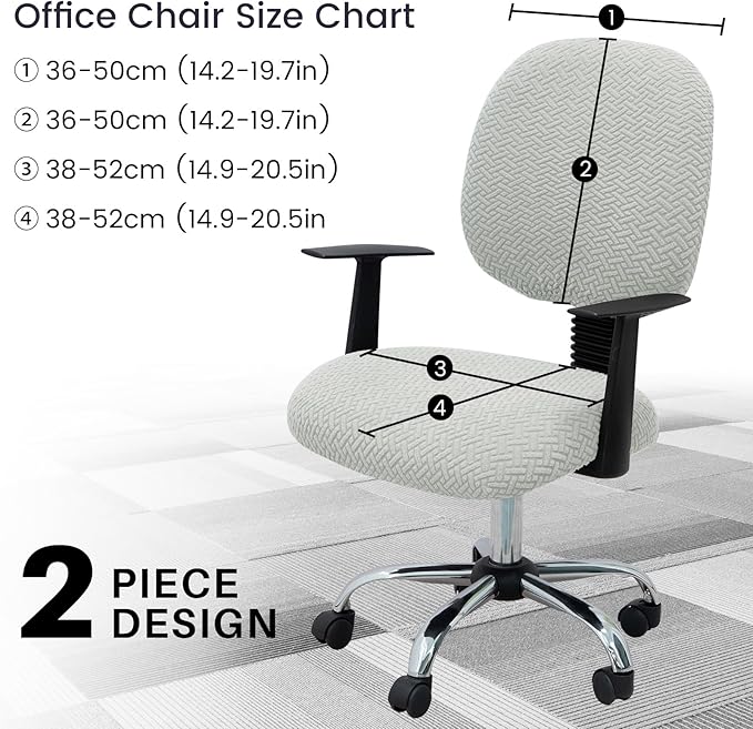 MIFXIN Computer Office Chair Cover Stretch Elastic Slipcover 2 Piece Stretchable Jacquard Computer Chair Seat Cover Furniture Protector for Office Home, Only Covers, NO Chair (Light Grey)