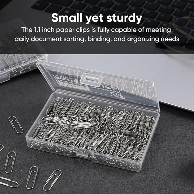 700 PCS Paper Clips, Small Paper Clips for Paperwork, 2 Boxes of 350 PCS Each, Sturdy and Upgraded Plastic Boxes Well Packed, Easy to Use in Office, School and Home