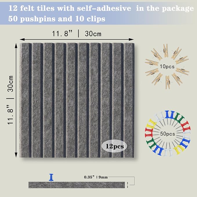 YOUDEFUL 47" x 35" Large Felt Bulletin Board, Dark Grey | 12 Pcs Self-Adhesive Cork Board Alternative, Pin Boards for Wall Decor, Home, Office, Classroom,Dorm