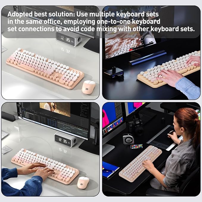 2.4GHz Wireless Keyboard and Mouse Set with Switch Button - Full-Size Keyboard - Compatible for Windows/Laptop/PC/Notebook/Smart TV and More - Pink