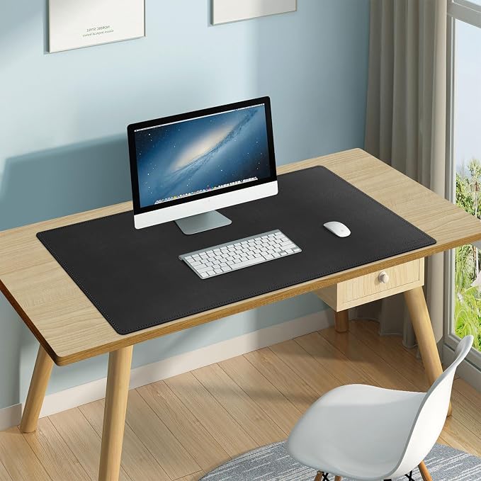 Mydours 36" x 16" XL Large Desk Mat - PU Leather Full Desk Mouse Pad, Black | Extended PU Leather Surfaces Desk Pad for Home Office - Gaming Mouse Pad for Keyboard Laptop Computer