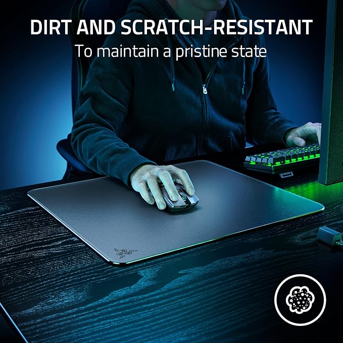 Razer Atlas Tempered Glass Gaming Mouse Mat: Ultra-Smooth Micro-Etched Surface - Dirt and Scratch-Resistant - Anti-Slip Base - Quiet Mouse Movements - Black (Renewed)