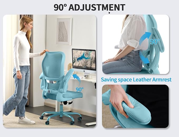 TRALT Office Chair Ergonomic Desk Chair - Gaming Chair with Lumbar Support | 330 LBS Home Office Desk Chairs , Reading Chair with Flip-up Armrests, Comfortable Computer Chairs (1, Blue)