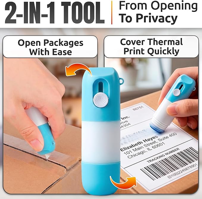 3 Pcs Water-Based Thermal Paper Eraser Pen with Mini Box Cutter Knife - Thermal Label Eraser, Liquid Redacting Marker for Covering Thermal Print on Receipts, Shipping Labels & Bills Privacy Protection