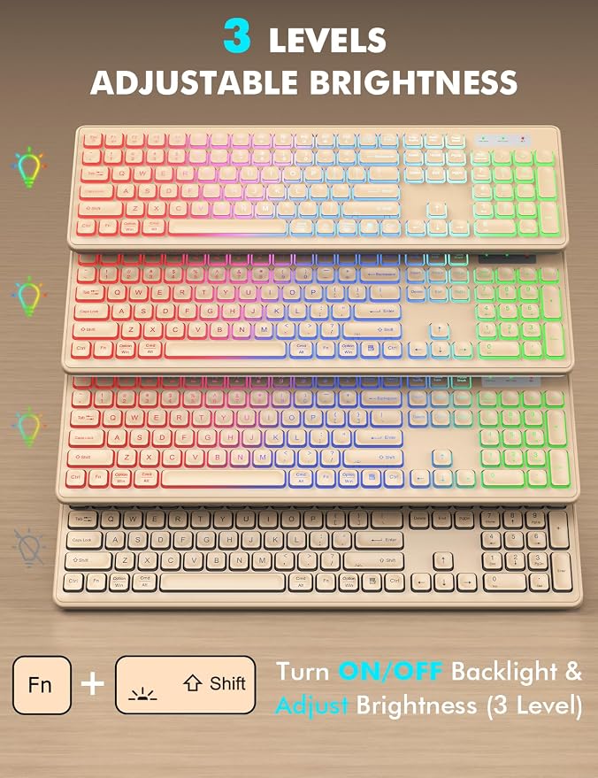 Wireless Keyboard and Mouse Combo with RGB Backlit, Rechargeable | Light Up Letters, Full-Size, Soft Typing, Sleep Mode, 2.4GHz Quiet Keyboard Set for Mac, Windows, Laptop, PC, Trueque KM42Pro