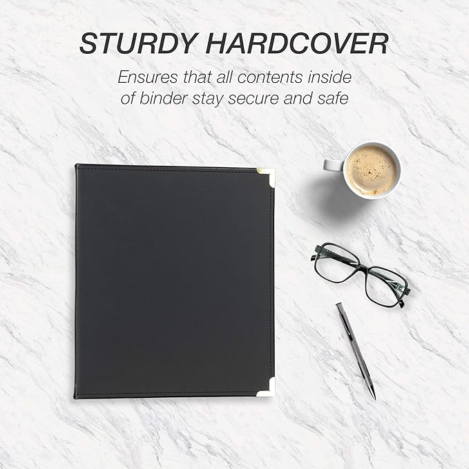 Samsill Leather Binder, Classic Collection, 3 Ring, Executive Presentation Portfolio, 1 Inch (Holds 200 Sheets), Brass Round Ring, Black