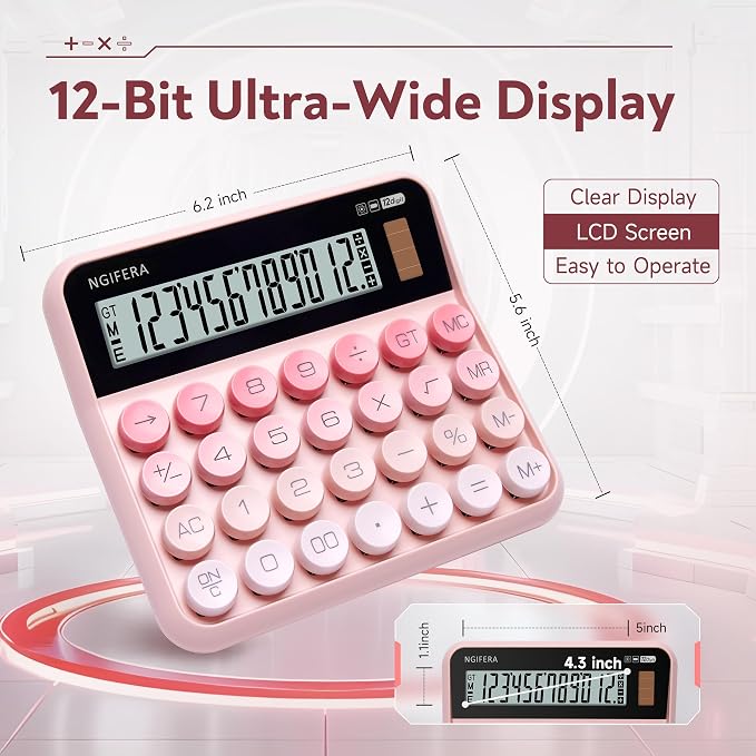 Desktop Calculator, 12 Digit HD Display with% Key | Real Mechanical Switch Keypad, Great for Office, School, or Home