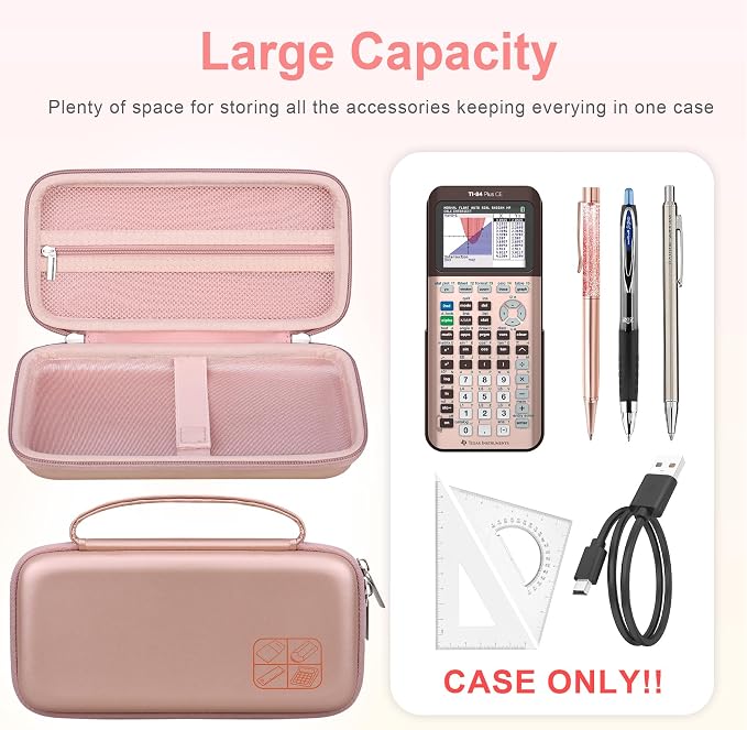 BOVKE Case for TI-84 Plus CE/TI-84 Evo/TI-84 Plus/TI-83 Plus/CE Calculator | Texas Instruments TI-84 Plus CE/TI-84 Evo/TI-84 Plus/TI-83 Plus Color Graphing Calculator Shockproof Carrying Case, Rosegold