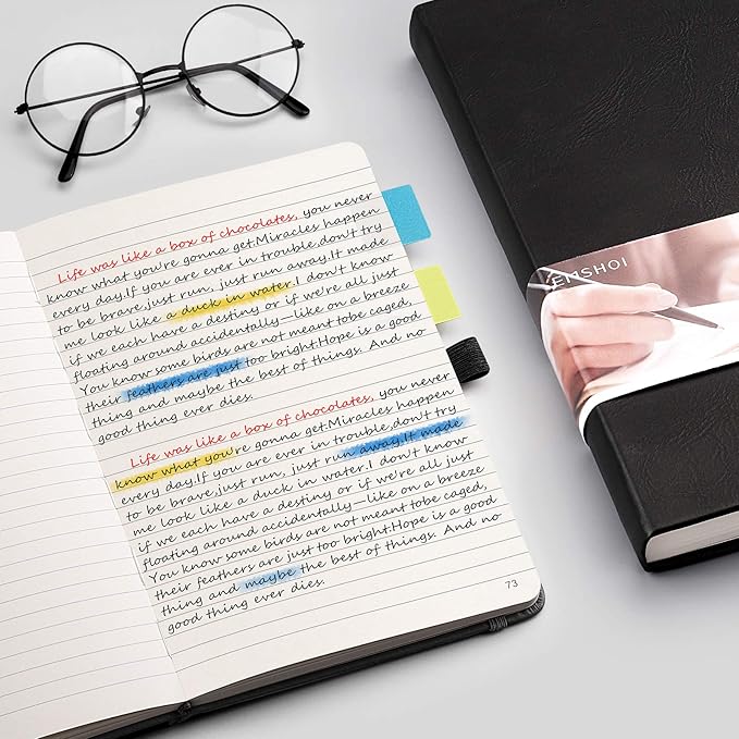 EMSHOI A5 College Ruled Notebook, 256 Numbered Pages 120GSM Ink-Proof Faux Leather Hardcover Lay-Flat Lined Journal for Work Office School Travel Writing, Small 5.75" x 8.38", Black