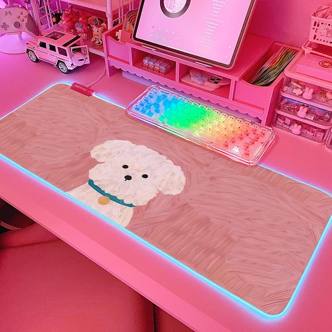 JMIYAV Pink RGB Gaming Mouse Pad 31.5x12 Inch PC XL Large Extended Glowing Led Light Up Desk Pad Non-Slip Rubber Base Computer Cute Mousepad Mat Desk Accessories Gaming Setup 51-7