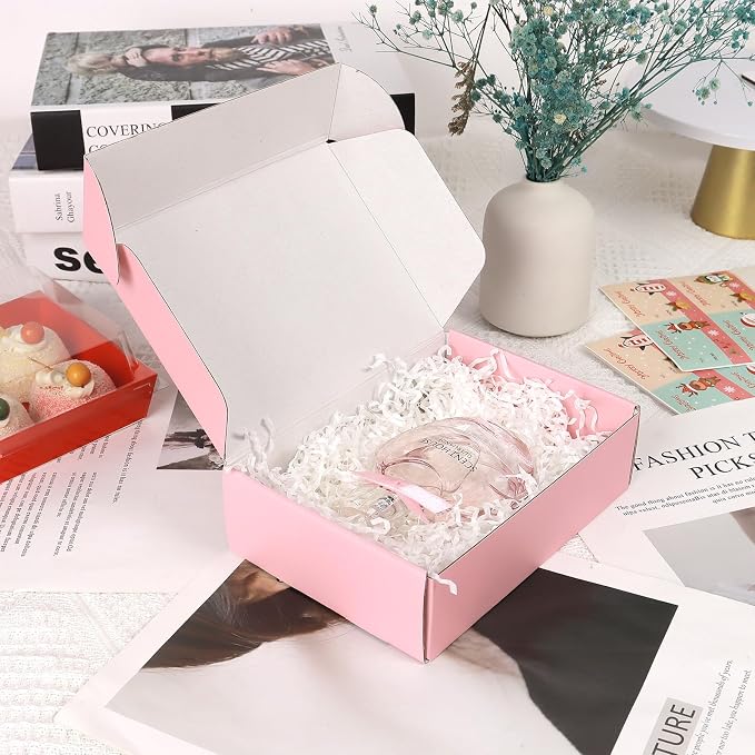 30 Pack 6x4x1.6 Small Shipping Boxes for Small Business, Pink Corrugated Cardboard Boxes for Shipping Packaging Mailing