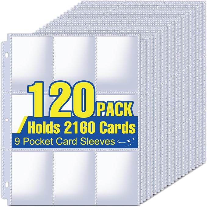 ZENOWICK 2160 Pockets Card Sleeves Binder Sheets | 9 Pocket Card Sleeves for 3 Ring Binder, Trading Cards Sleeves Fit for Baseball, Football, Game, Business Cards(120 Pages)