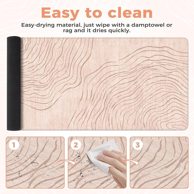 iCasso Big Mouse Pad,Aesthetic Desk Cover Mat for Desktop,Beige | Anti-Slip Computer Mat with Stitched Edges,Cute Keyboard Mat for Women,Extended Long Desk Protector for Office Home