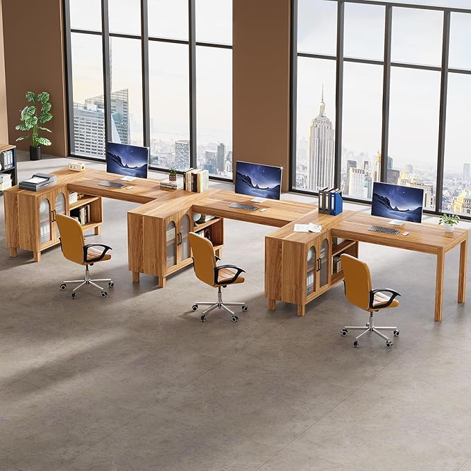 Tribesigns L-Shaped Desk with File Cabinet, 59-Inch Executive Office Desk with Storage Shelves, Wooden Study Writing Desk Farmhouse Corner Computer Desk for Home Office, Rustic Brown