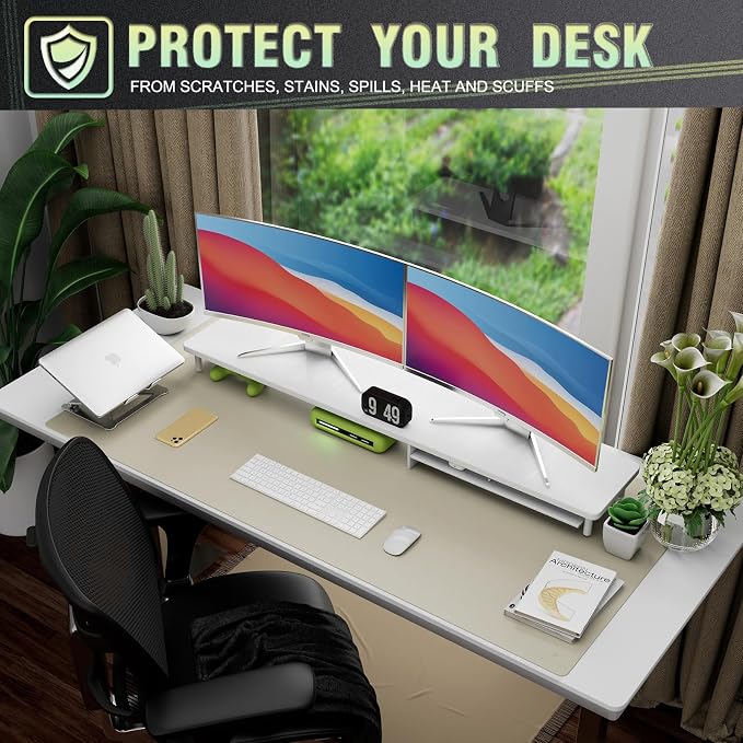 K KNODEL Extra Large Desk Mat, Leather Mouse Pad (47.2"x23.6", Ivory Cream) | Desk Pad, Keyboard Pad, Computer and Laptop Mat, Desktop Protector and Cover, Writing Pad and Blotter for Home Office