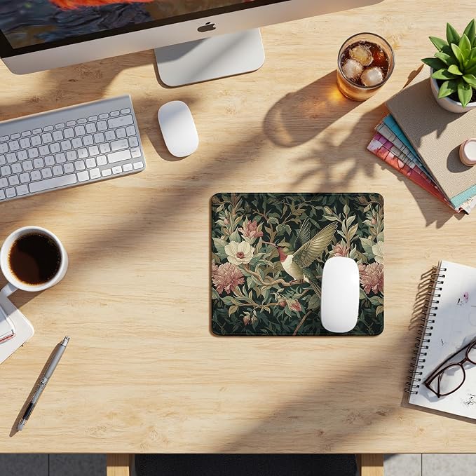 Moody Floral Hummingbird Mouse Pad, Bird Lovers Gifts, Dark Cottagecore Botanical Humming Bird Mouse Pads for Home Office Dorm Computers Laptop Supplies Desk Accessories, 9.5x7.9 Inch,J180-YZ