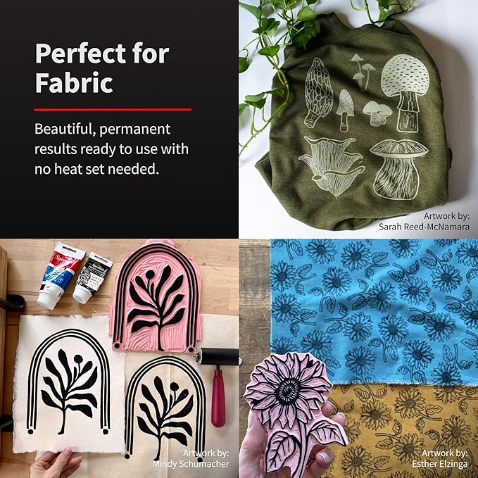 Speedball Fabric Block Printing Ink, 2.5 oz, Black, Non-Toxic Water-Miscible, No Heat Setting Required, Made in USA