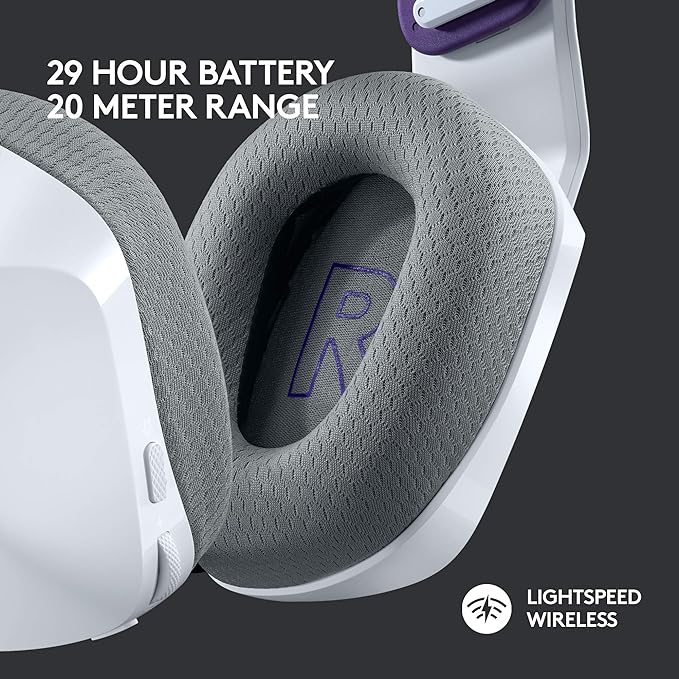 Logitech G733 Lightspeed Wireless Gaming Headset with Suspension Headband, LIGHTSYNC RGB, Blue VO!CE mic Technology and PRO-G Audio Drivers - White
