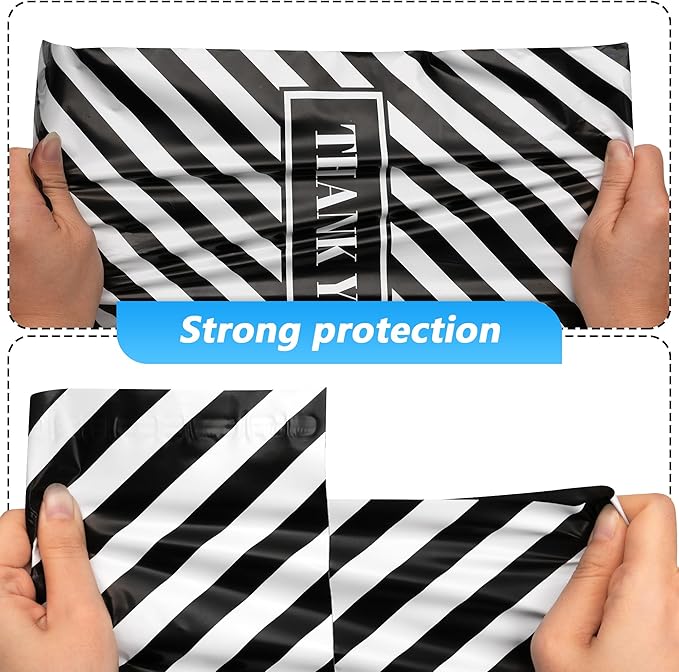 Thank You Poly Mailer 14.5x19 Inch 50 Pcs, Waterproof and Tear-Resistant Shipping Bags for Clothing, Black and White Striped Printed Packaging Bags for Small Business