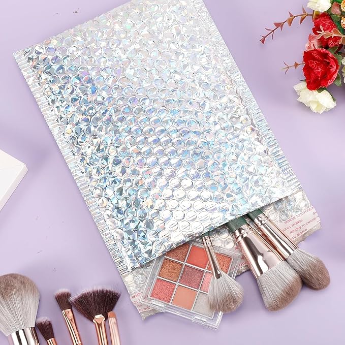 60 Pcs Holographic Bubble Mailers,6 x 9 Inch Metallic Bubble Mailers,Waterproof Shipping Bags,Poly Padded Envelopes,Self Sealing Cushion Envelopes for Mailing,Packing,Small Business (Multicolor-A)