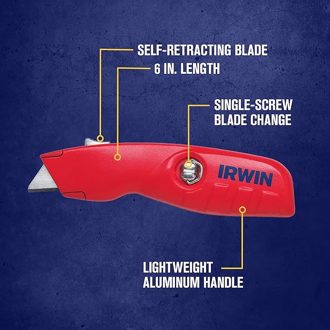 IRWIN Utility Knife, Self-Retracting for Safety (2088600), Red (Pack of 2)
