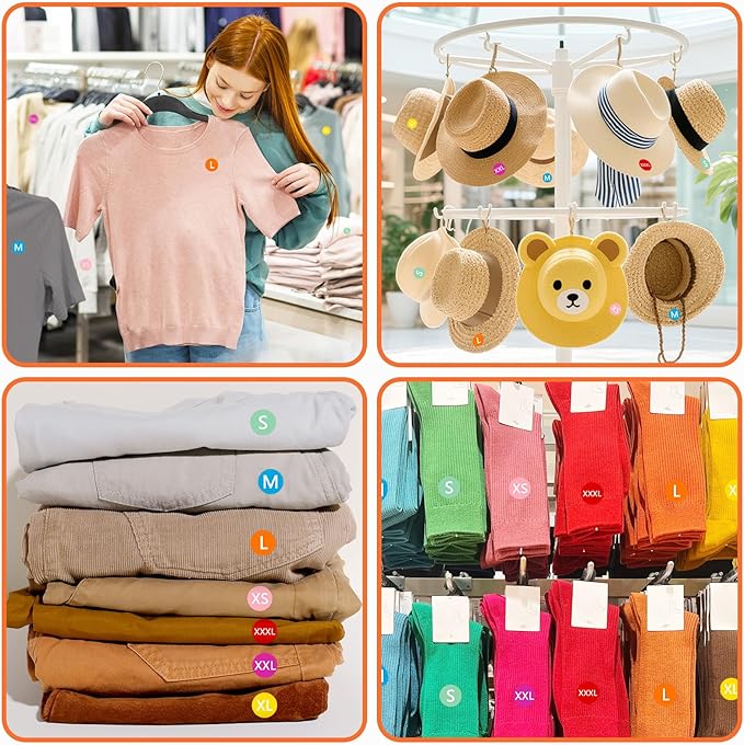 3500 Pcs 7 Rolls 7/8 Inch Size Stickers, 7 Colorful Sizes Coded Round Self Adhesive Labels for Clothing, Sticker Holder for Shirt (XS, S, M, L, XL, XXL and XXXL), BIAlabel