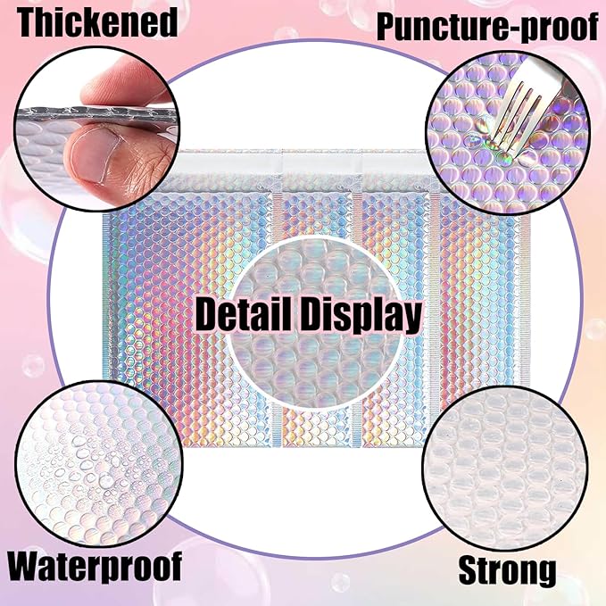 25 PCS Holographic Bubble Mailers,8.5x12 Inch Poly Padded Envelopes,Metallic Bubble Mailers,Waterproof Shipping Bags,Self Sealing Cushion Envelopes for Mailing Packaging Small Business