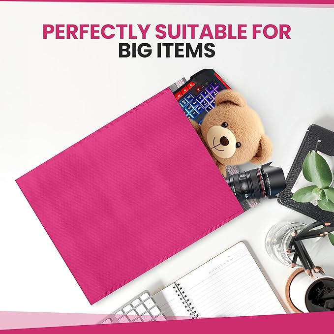 Hot Pink Poly Bubble Mailers 14.50x20 Inch #7 | Self Seal Large Padded Envelopes | Air Cushioned Bubble Mailer | Usable Size 14.25x19 Inch | Waterproof Lightweight Mailing Shipping Bags | 100 Pack