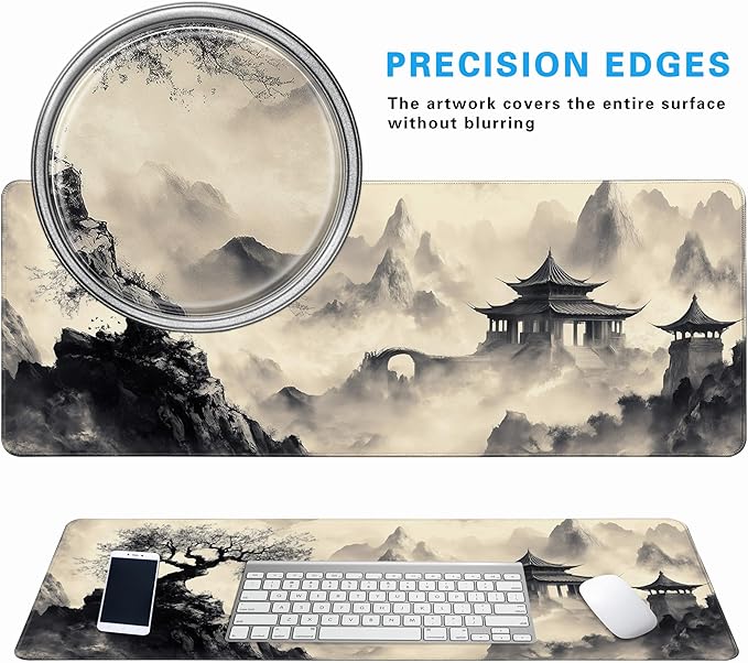 Watercolor Cherry BlossomLong Gaming Mouse Pad Extended Anime Large Desk Pad with Non-Slip Base Full Keyboard Mat with Stitched Edges for Gaming and Office 31.5 x 11.8 inches